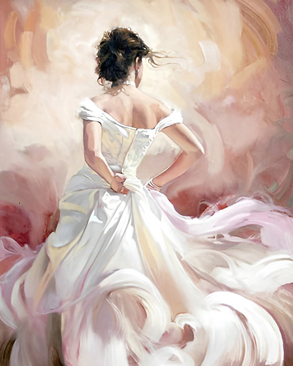 Vrouw in Prachtige Witte Jurk Diamond Painting