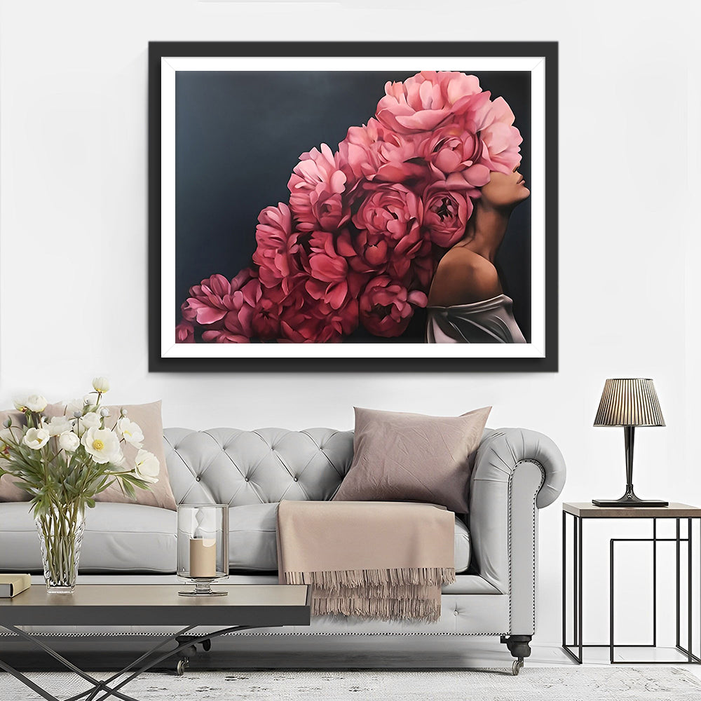 Vrouw met Pioenrozen Diamond Painting