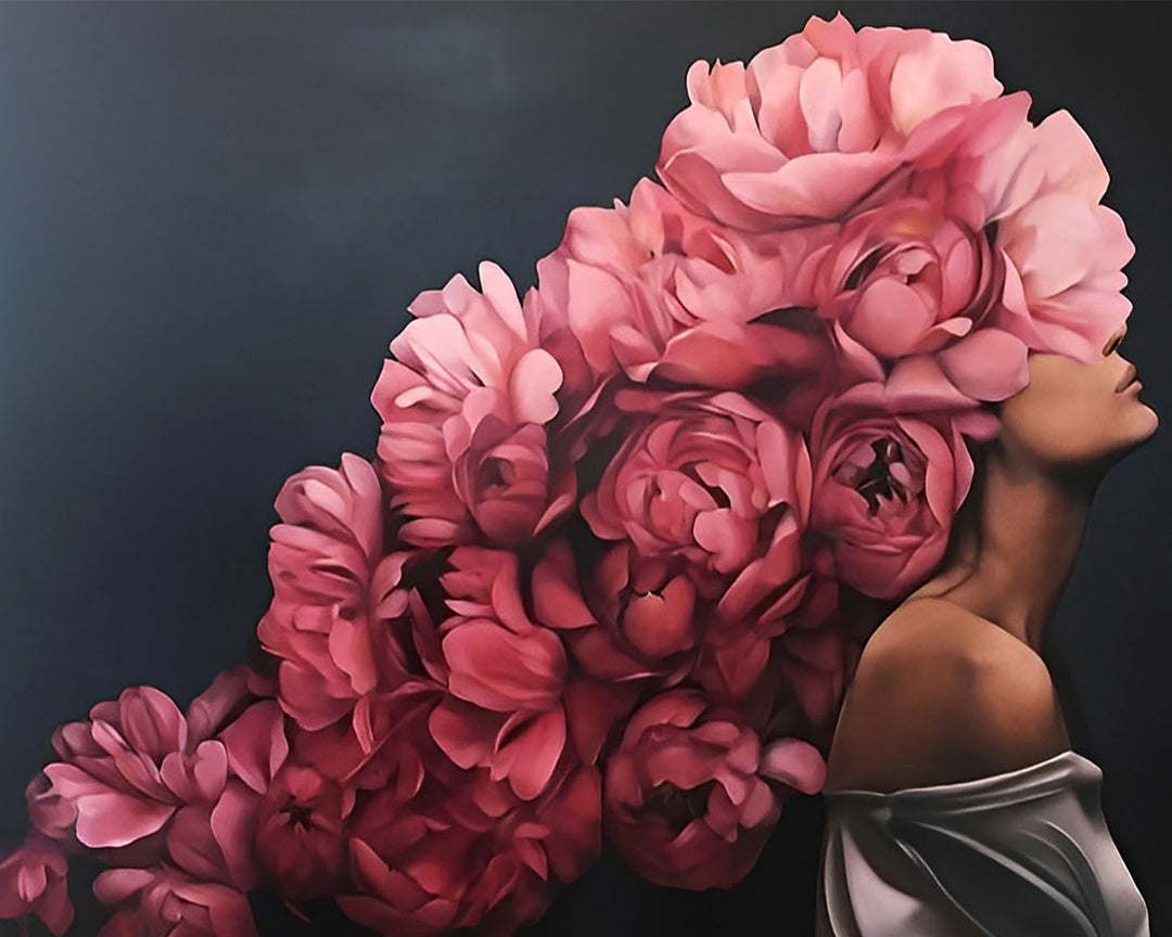 Vrouw met Pioenrozen Diamond Painting