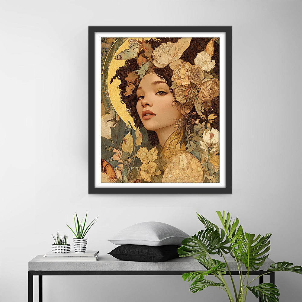 Vrouw tussen de Herfstbloemen Diamond Painting