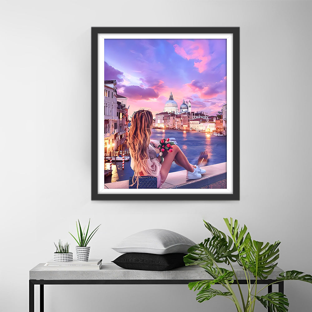 Vrouw Zittend op de Brug Diamond Painting
