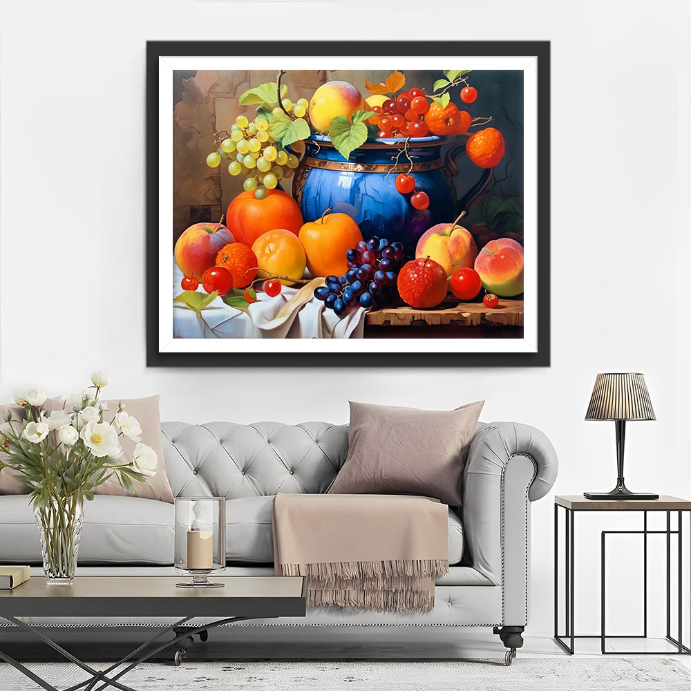 Vruchten en Blauwe Pot Diamond Painting