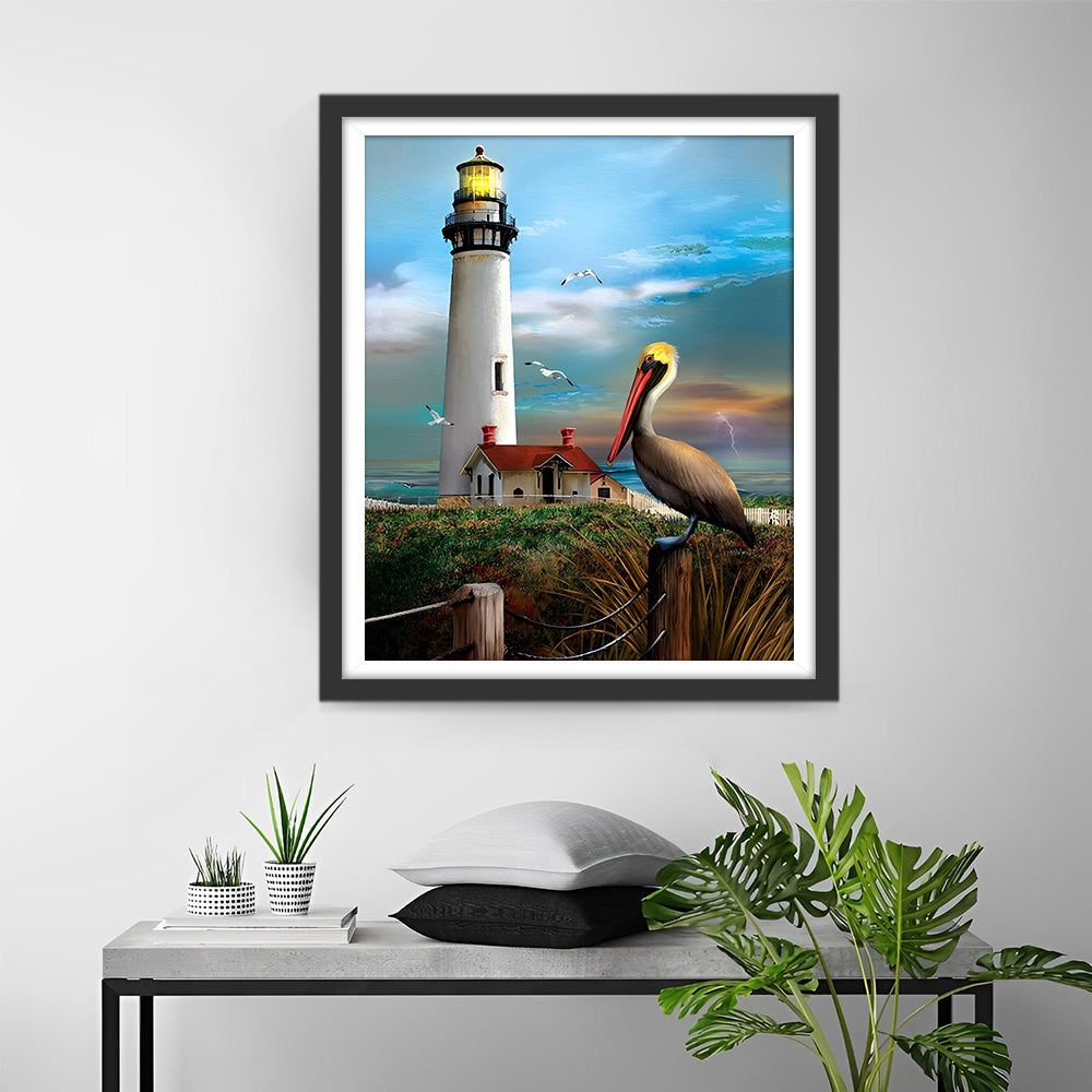 Vuurtoren en Pelikaan Diamond Painting
