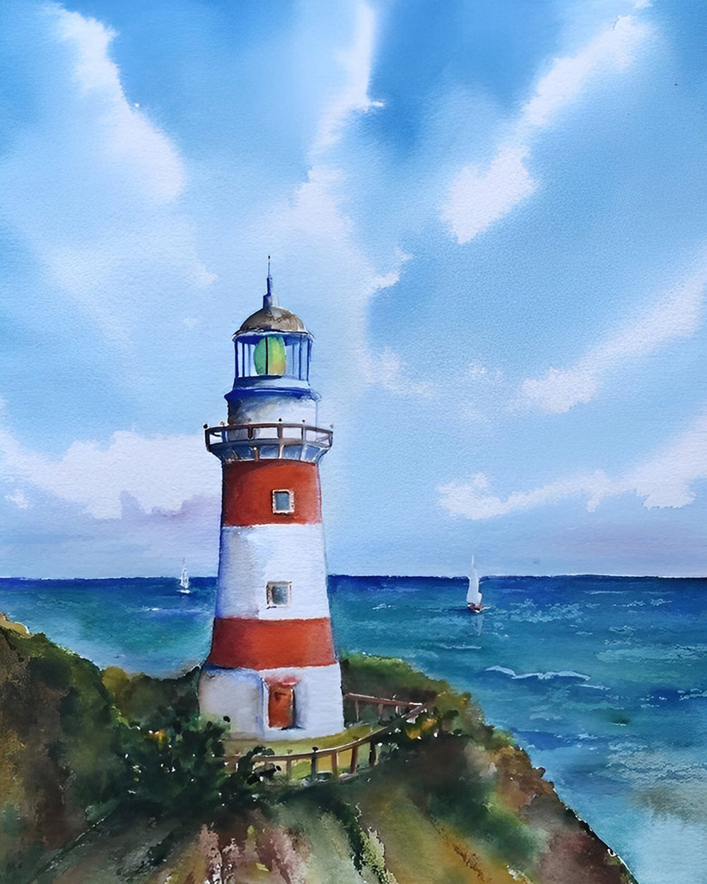 Vuurtoren onder de Blauwe Lucht Diamond Painting