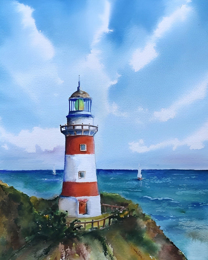 Vuurtoren onder de Blauwe Lucht Diamond Painting