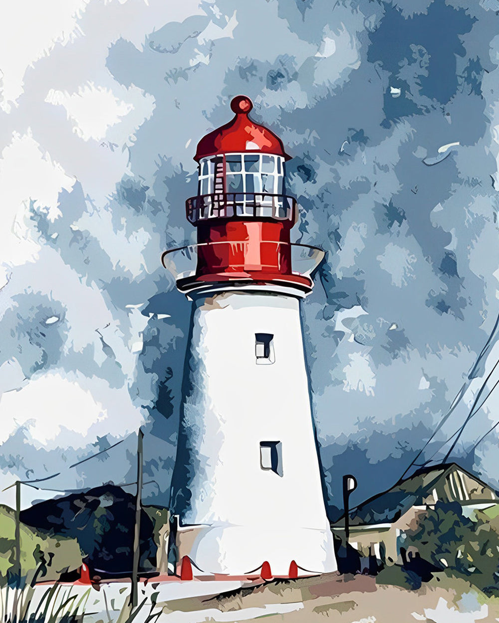 Vuurtoren onder de Donkere Wolken Diamond Painting