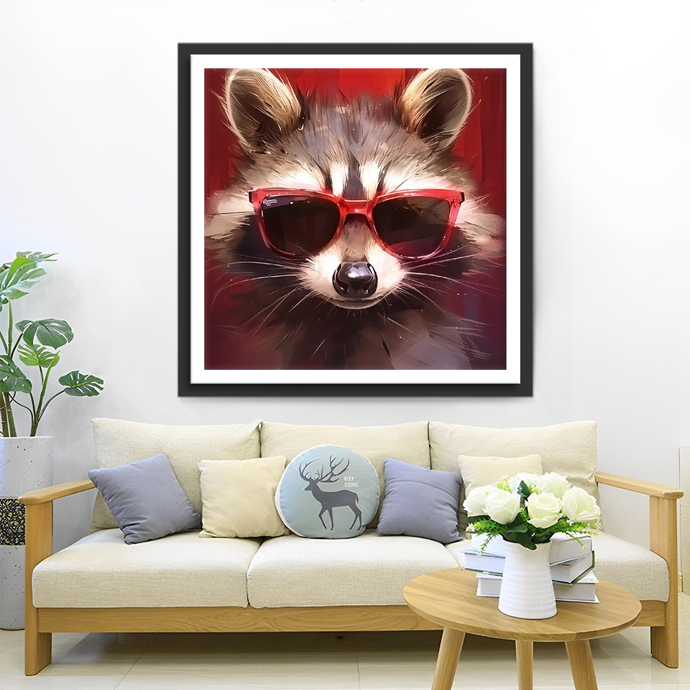 Wasbeer met Rode Zonnebril Diamond Painting