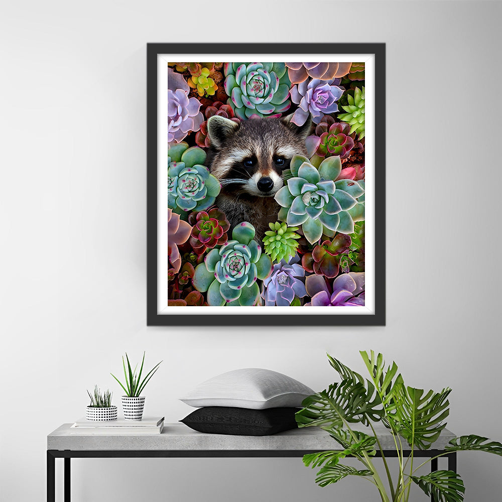 Wasbeer Tussen Vetplanten Diamond Painting