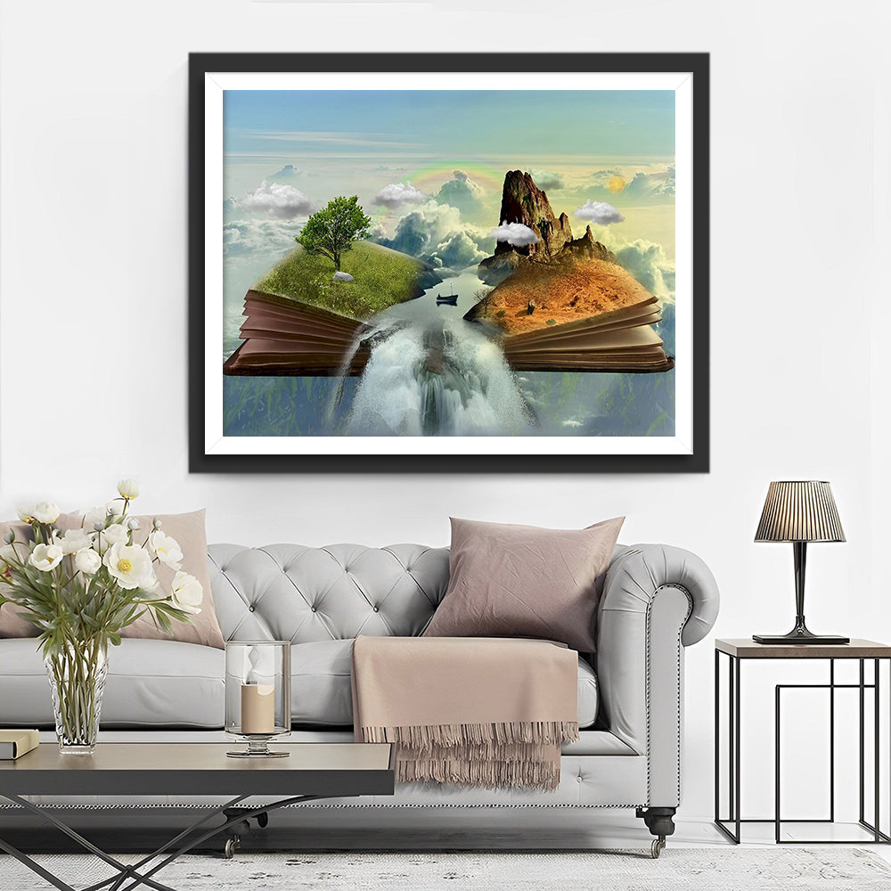Waterval en Berg uit het Boek Diamond Painting