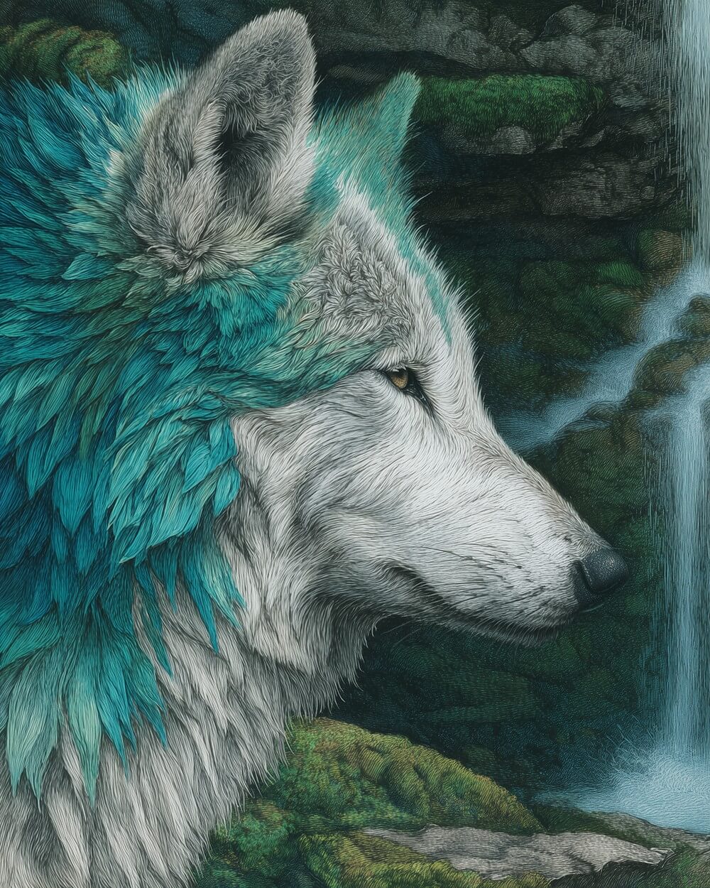Waterval en Wolf Diamond Painting