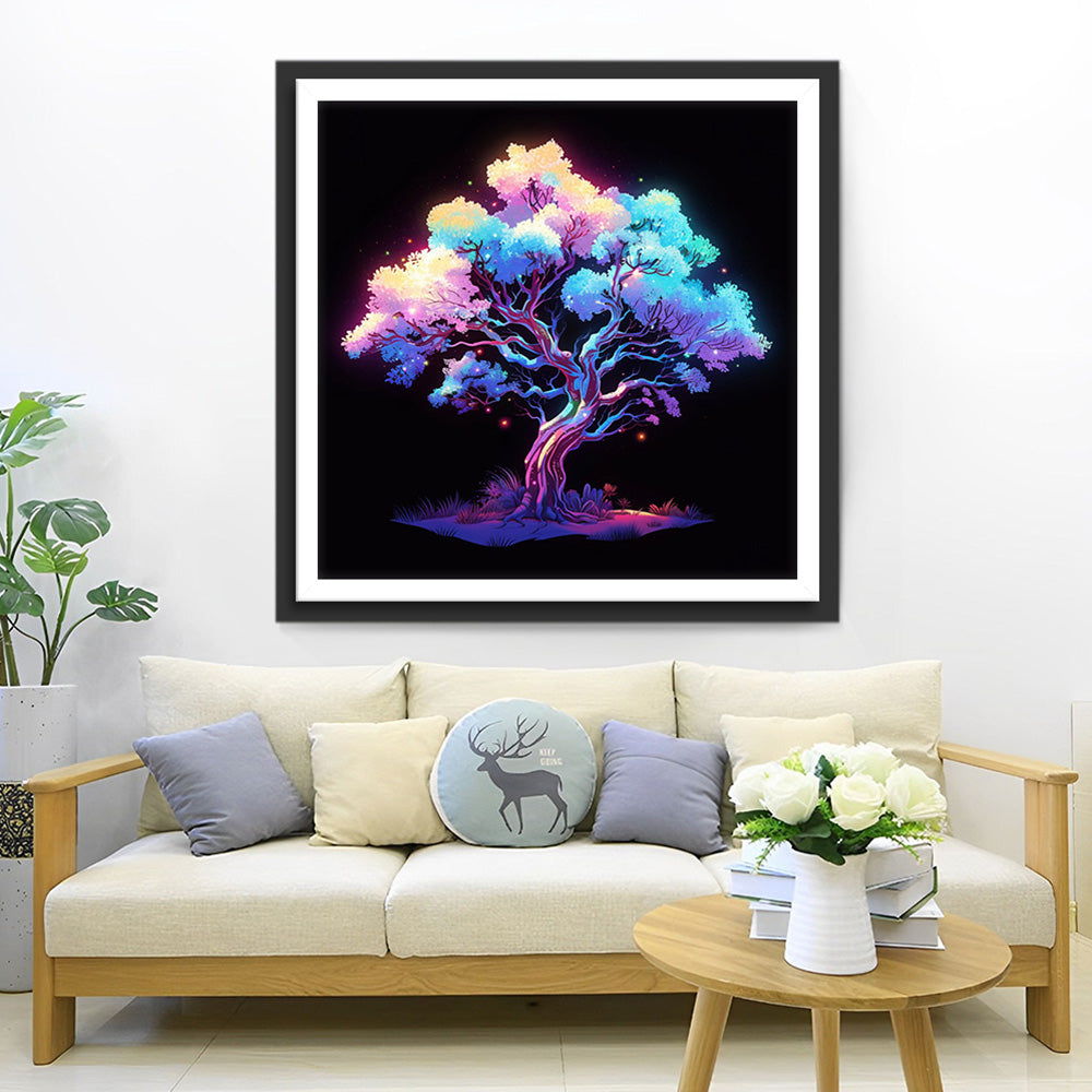 Weelderige Boom Gloeit in het Donker Diamond Painting