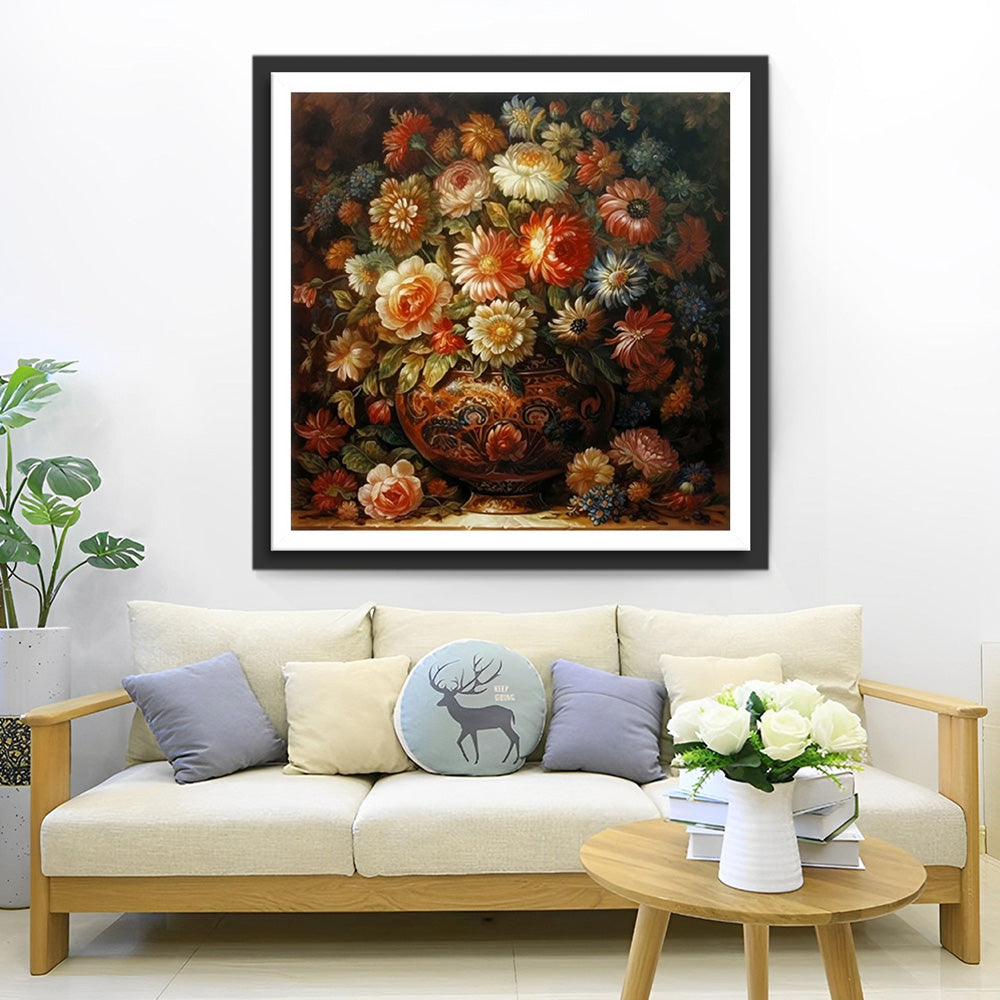 Weelderige Chrysanten in een Vintage Sierlijke Vaas Diamond Painting