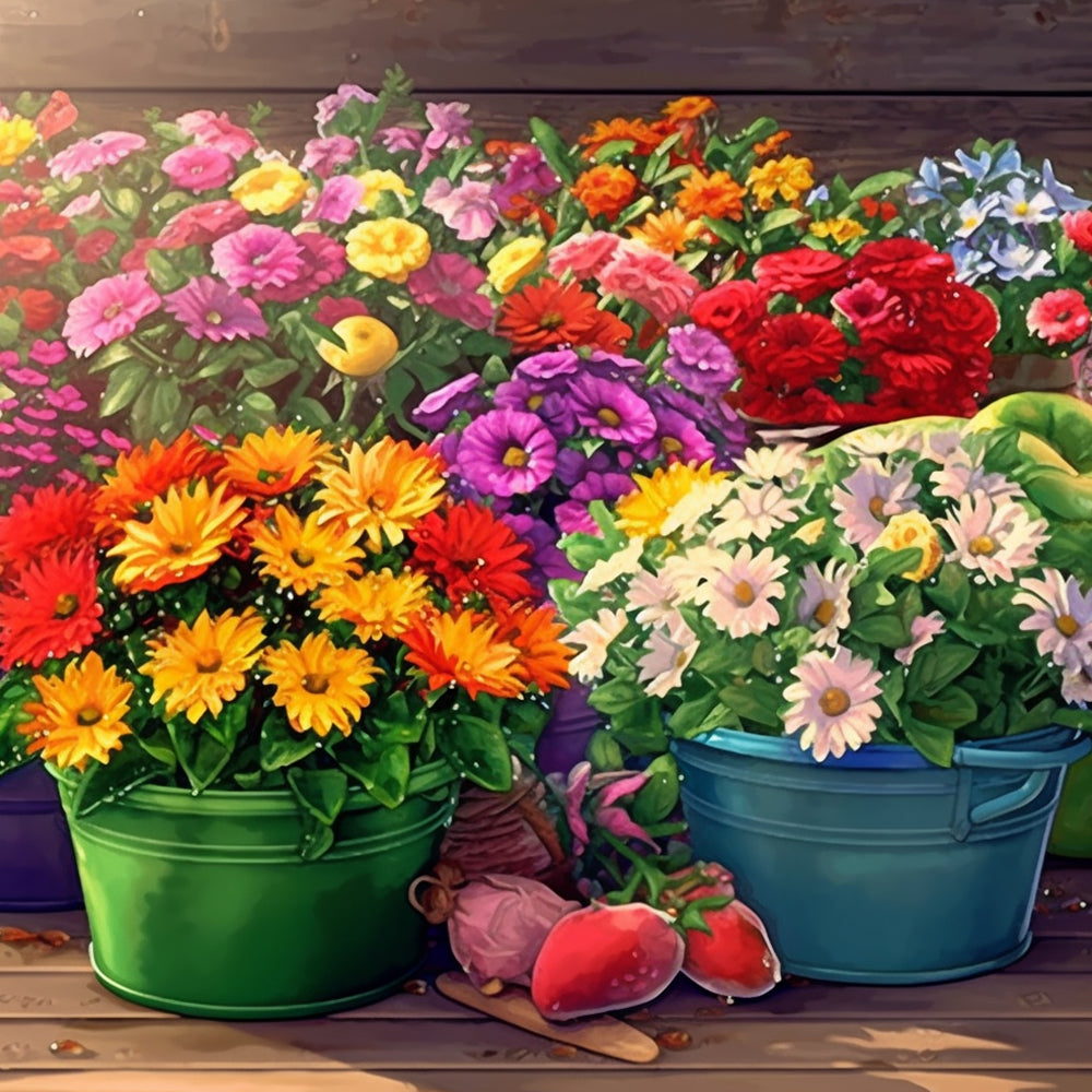 Weelderige Madeliefjes in Pot Diamond Painting