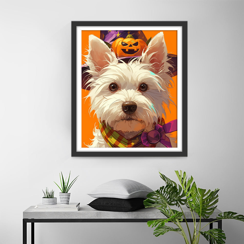 West Highland Terriër Verkleed voor Halloween Diamond Painting