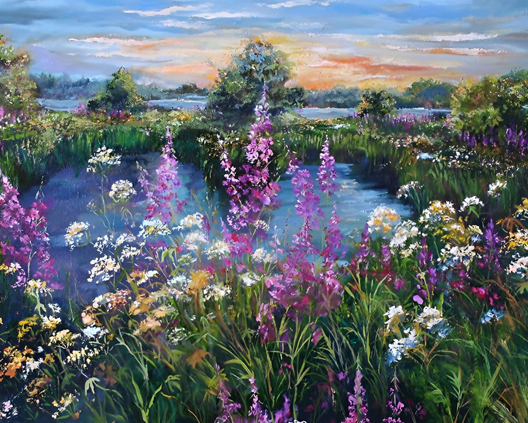 Wilde Bloemen bij het Meer Diamond Painting