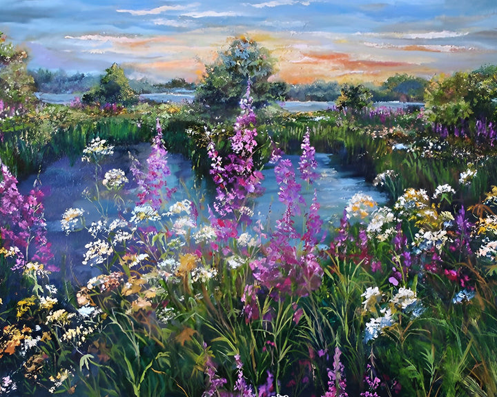 Wilde Bloemen bij het Meer Diamond Painting