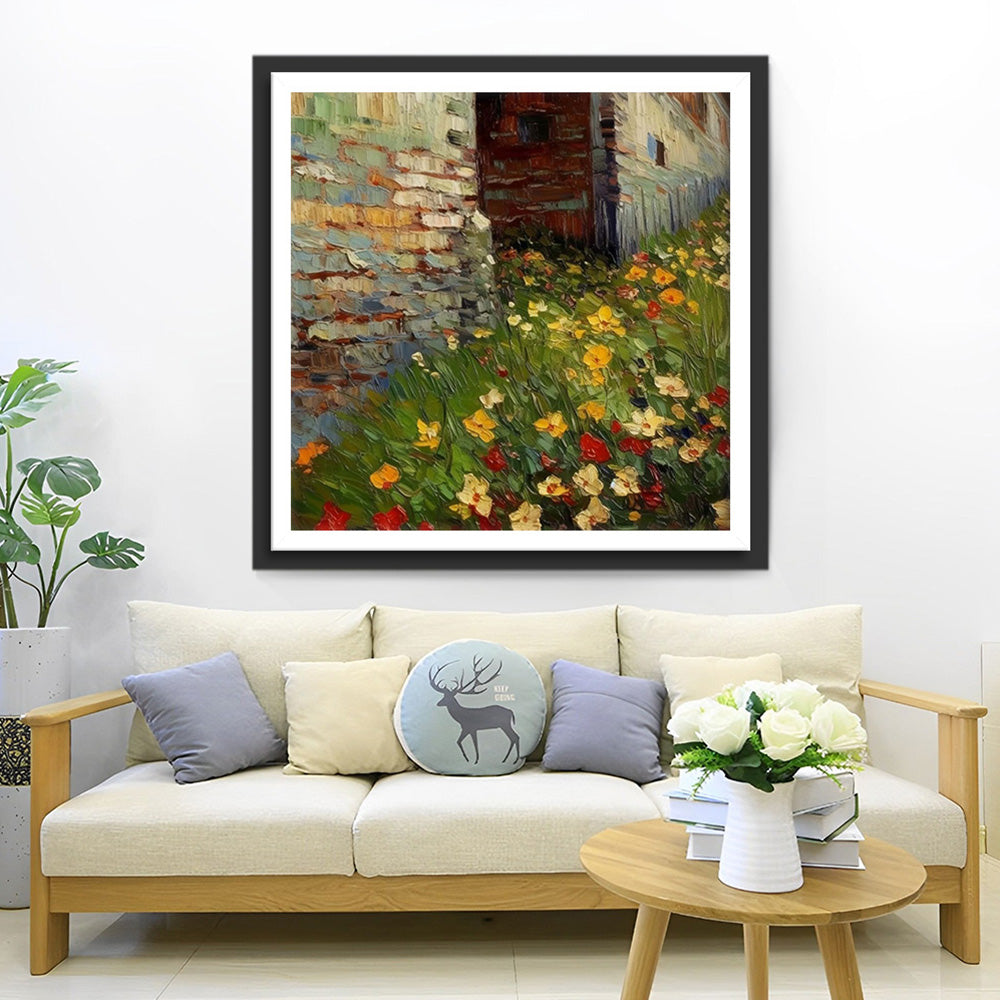 Wilde Bloemen in de Hoek van de Muur Diamond Painting