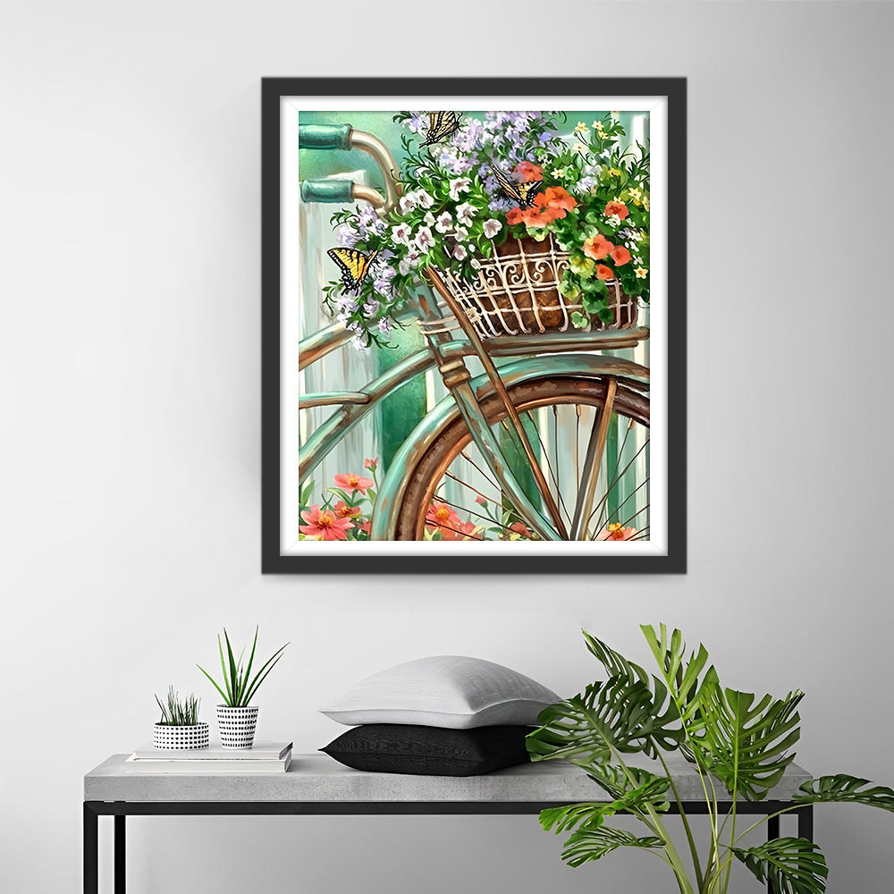 Wilde Bloemen in Groen Fietsmand Diamond Painting
