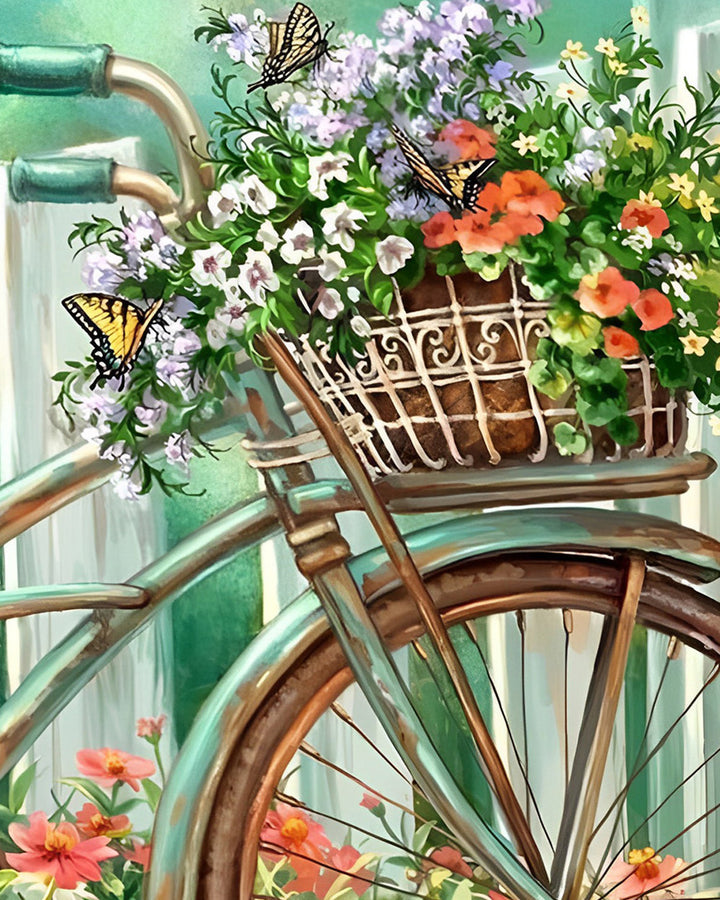 Wilde Bloemen in Groen Fietsmand Diamond Painting