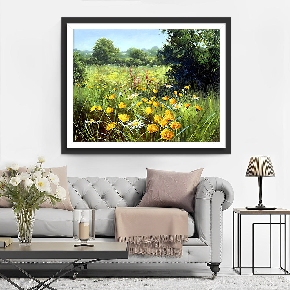 Wilde Gele Chrysant Velden Diamond Painting