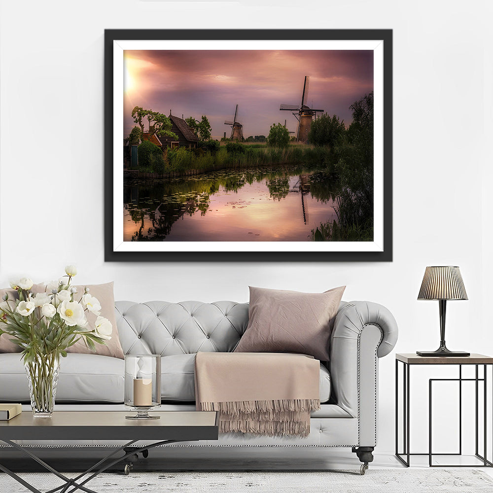 Windmolens bij Schemering Diamond Painting
