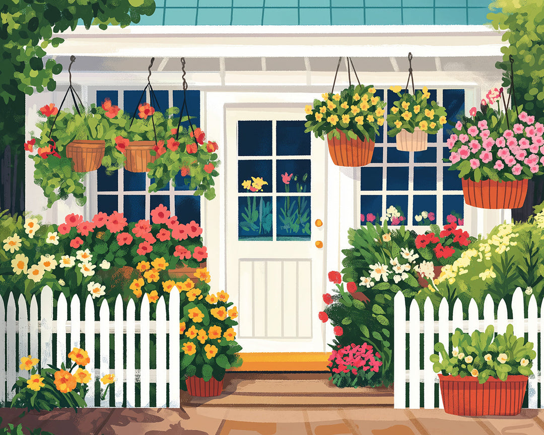 Wit Huis vol Bloemen Diamond Painting