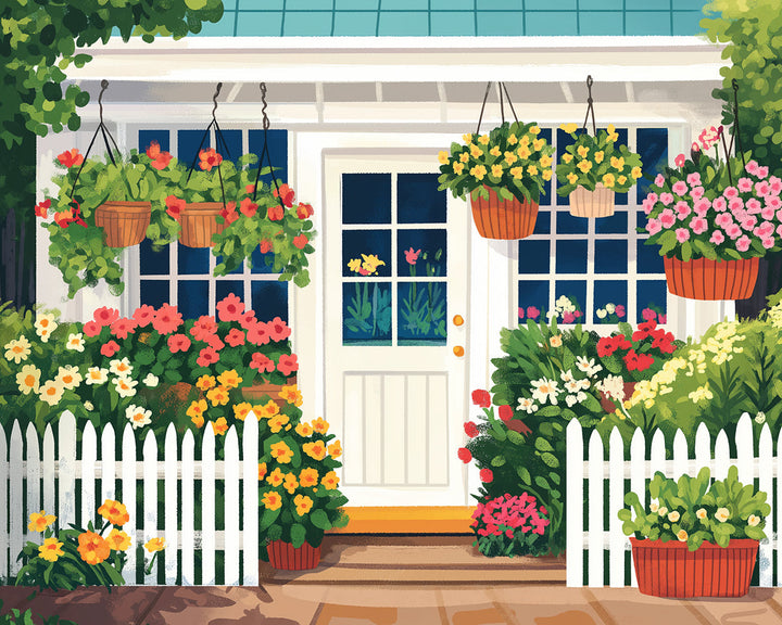 Wit Huis vol Bloemen Diamond Painting