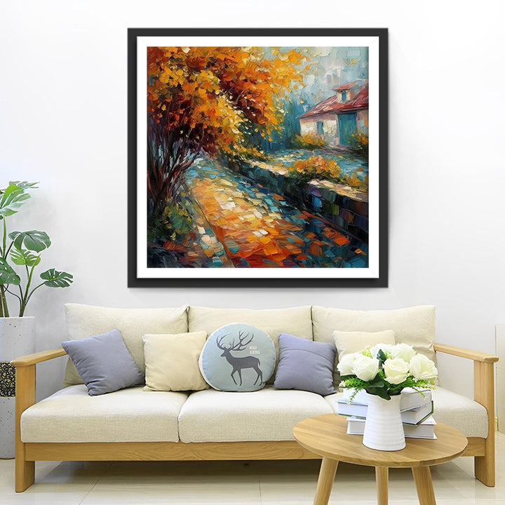 Wit Huisje naast de Boom Diamond Painting