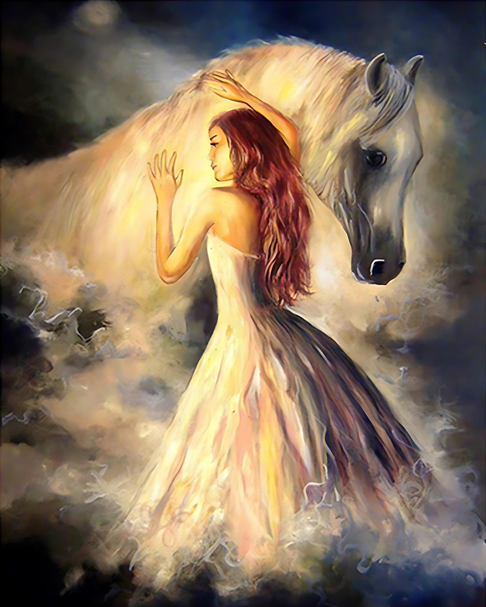 Wit Paard en Mooie Vrouw Diamond Painting