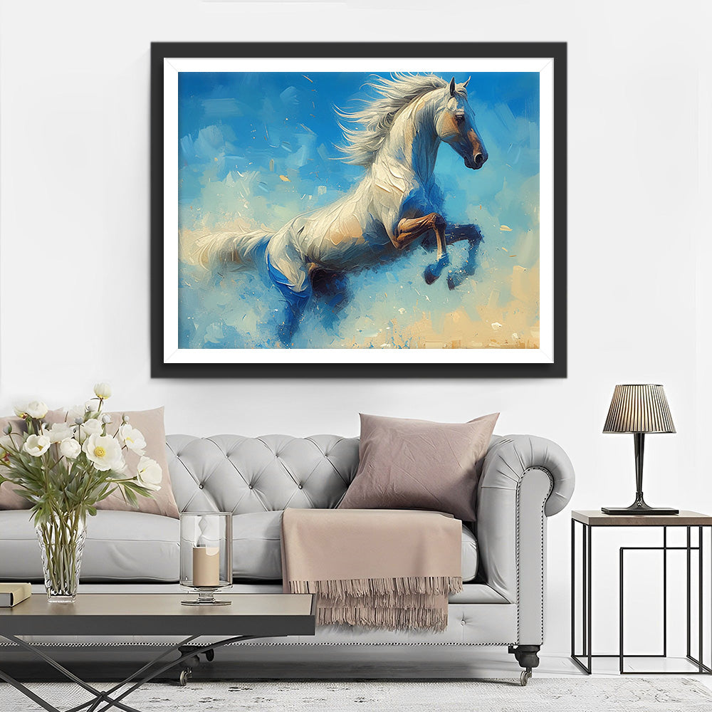 Wit Paard Springend Diamond Painting
