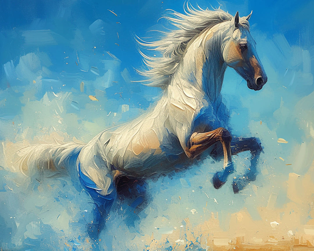 Wit Paard Springend Diamond Painting