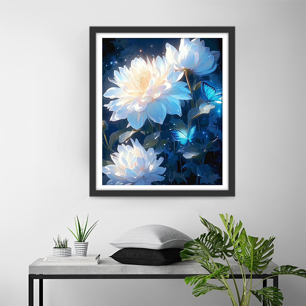 Witte Bloemenweelde Diamond Painting