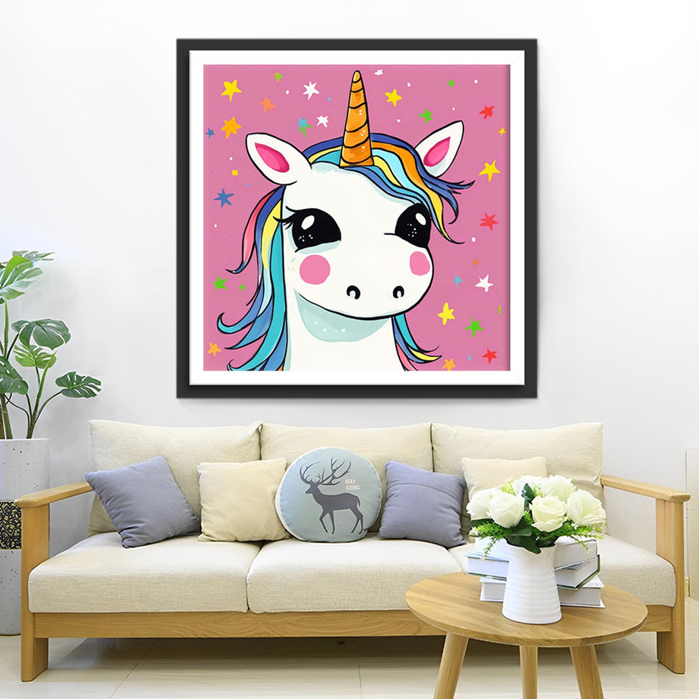 Witte Cartoon Eenhoorn Diamond Painting