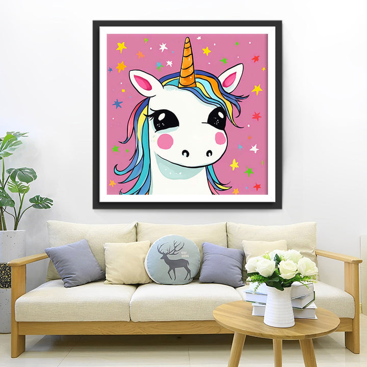 Witte Cartoon Eenhoorn Diamond Painting