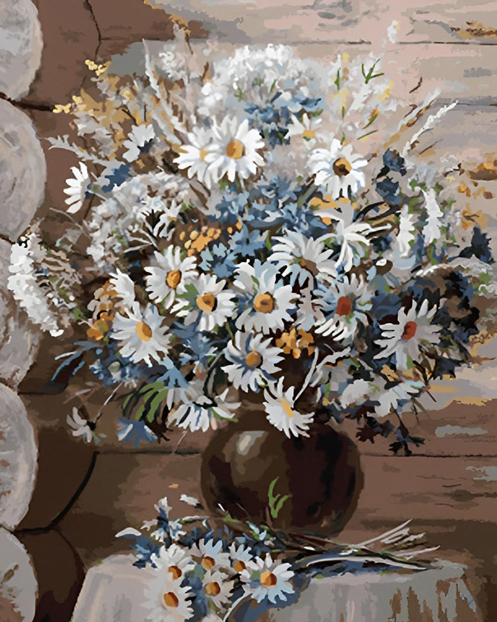 Witte Chrysant in Zwarte Vaas Diamond Painting