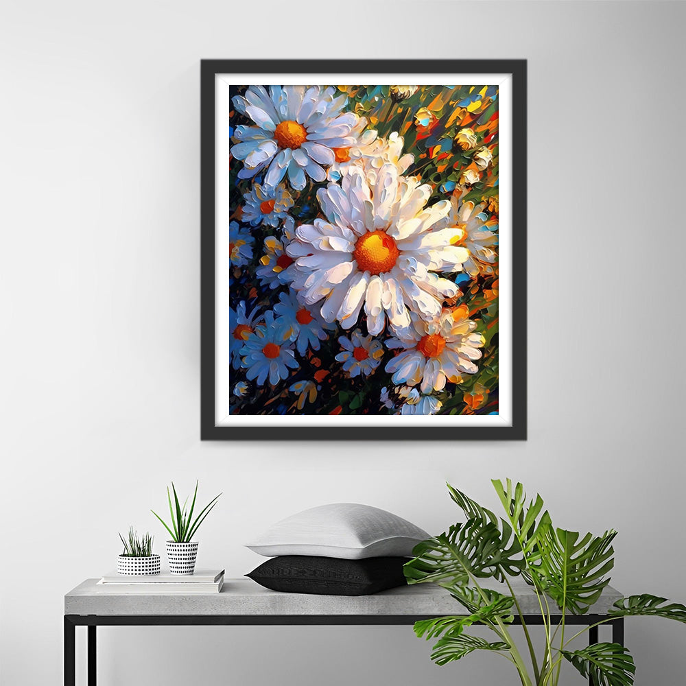 Witte Chrysanten in de Zon Diamond Painting