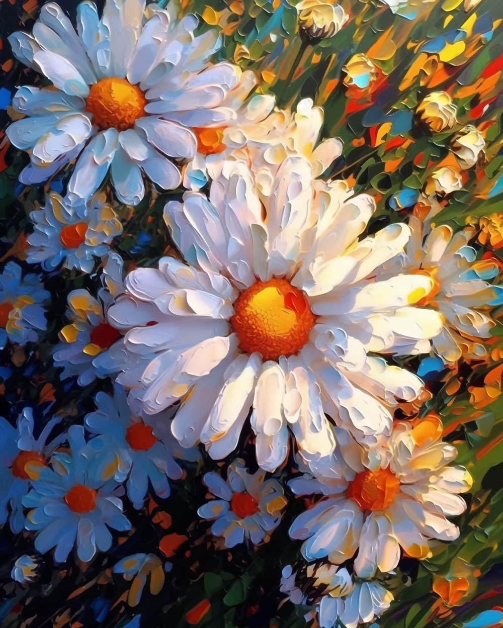 Witte Chrysanten in de Zon Diamond Painting
