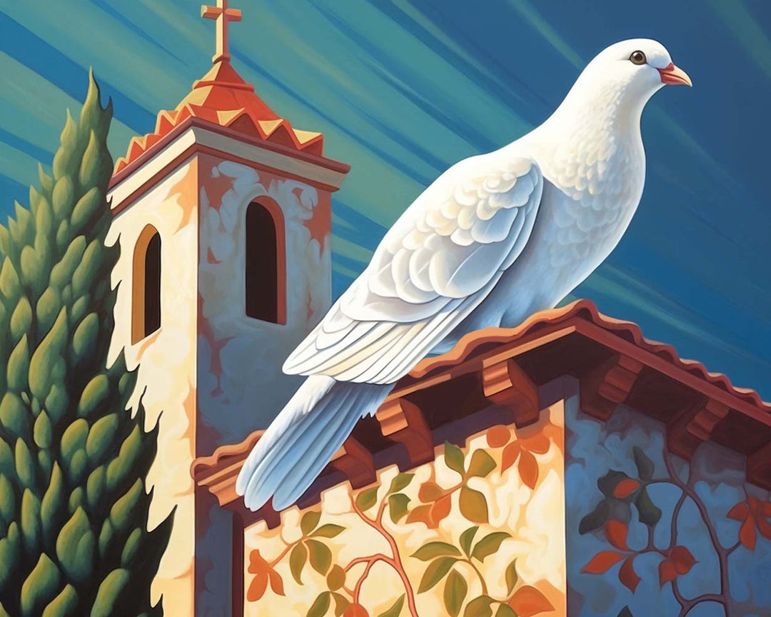 Witte Duif en Kerk Diamond Painting
