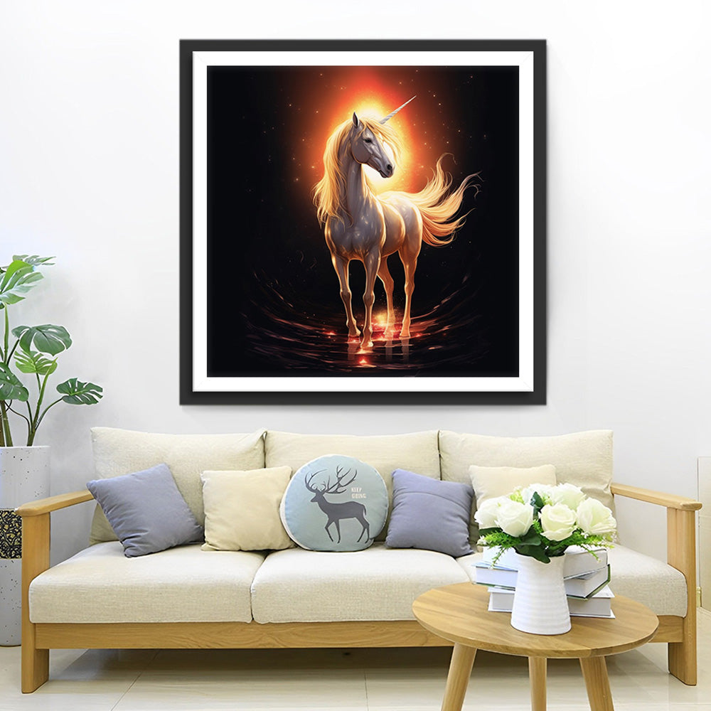 Witte Eenhoorn in het Donker Diamond Painting