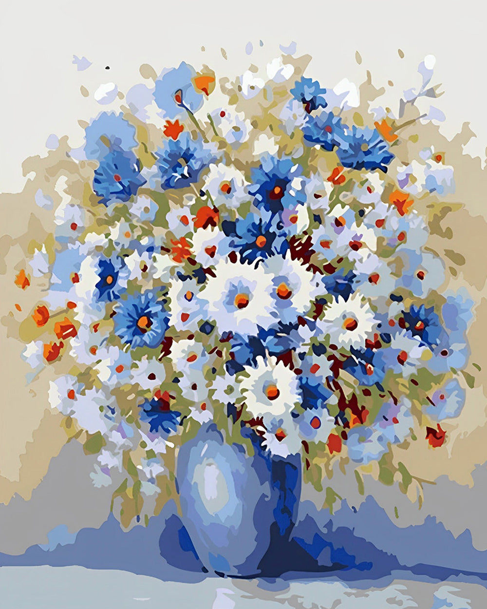 Witte en Blauwe Madeliefjes Diamond Painting