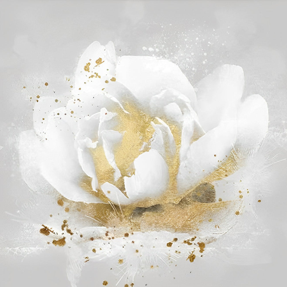 Witte en Gouden Pioenroos Diamond Painting