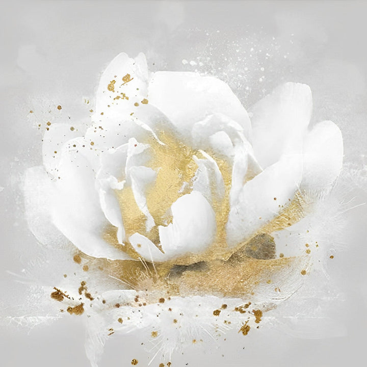 Witte en Gouden Pioenroos Diamond Painting