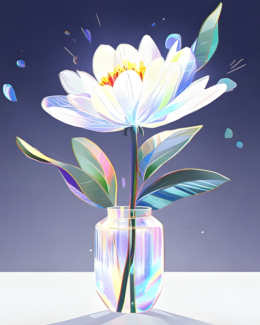 Witte Gloeiende Bloem in het Glas Diamond Painting