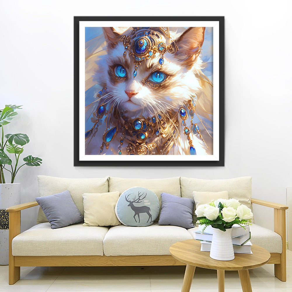 Witte Kat met Blauwe Ogen en Juwelen Diamond Painting