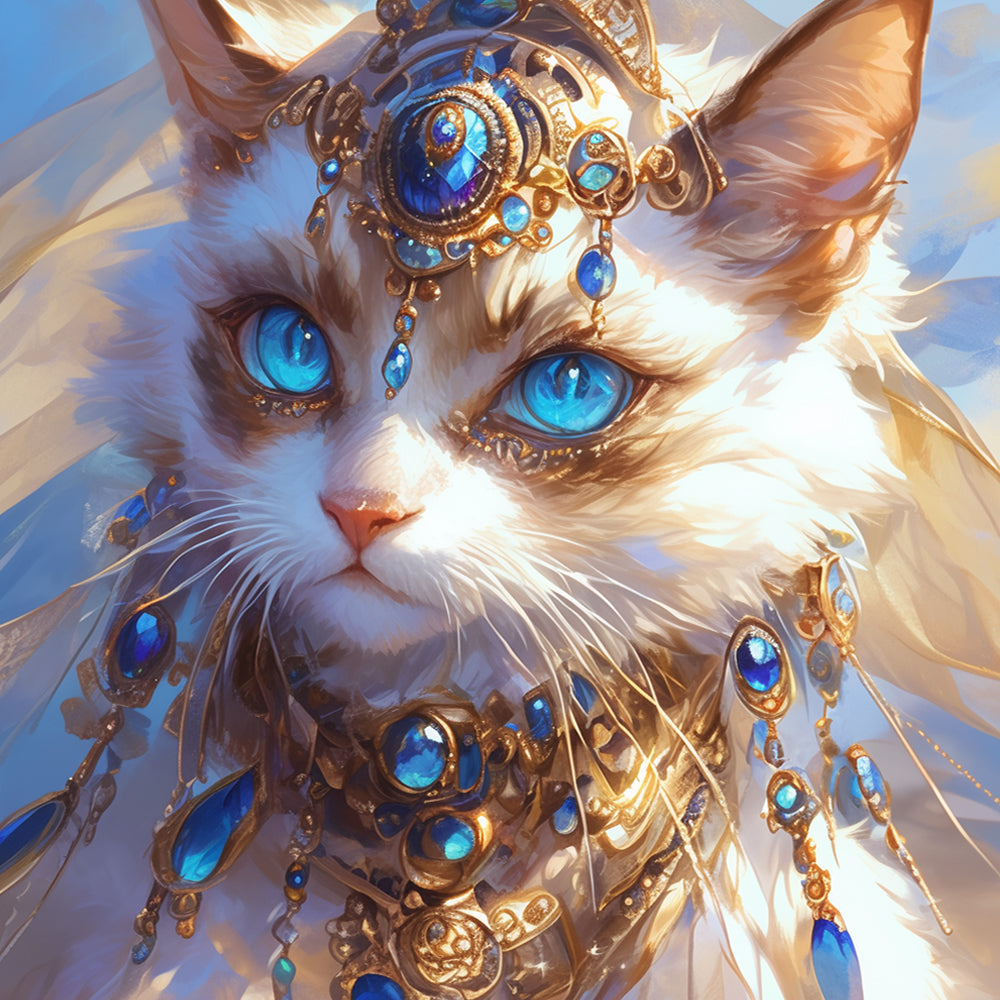 Witte Kat met Blauwe Ogen en Juwelen Diamond Painting