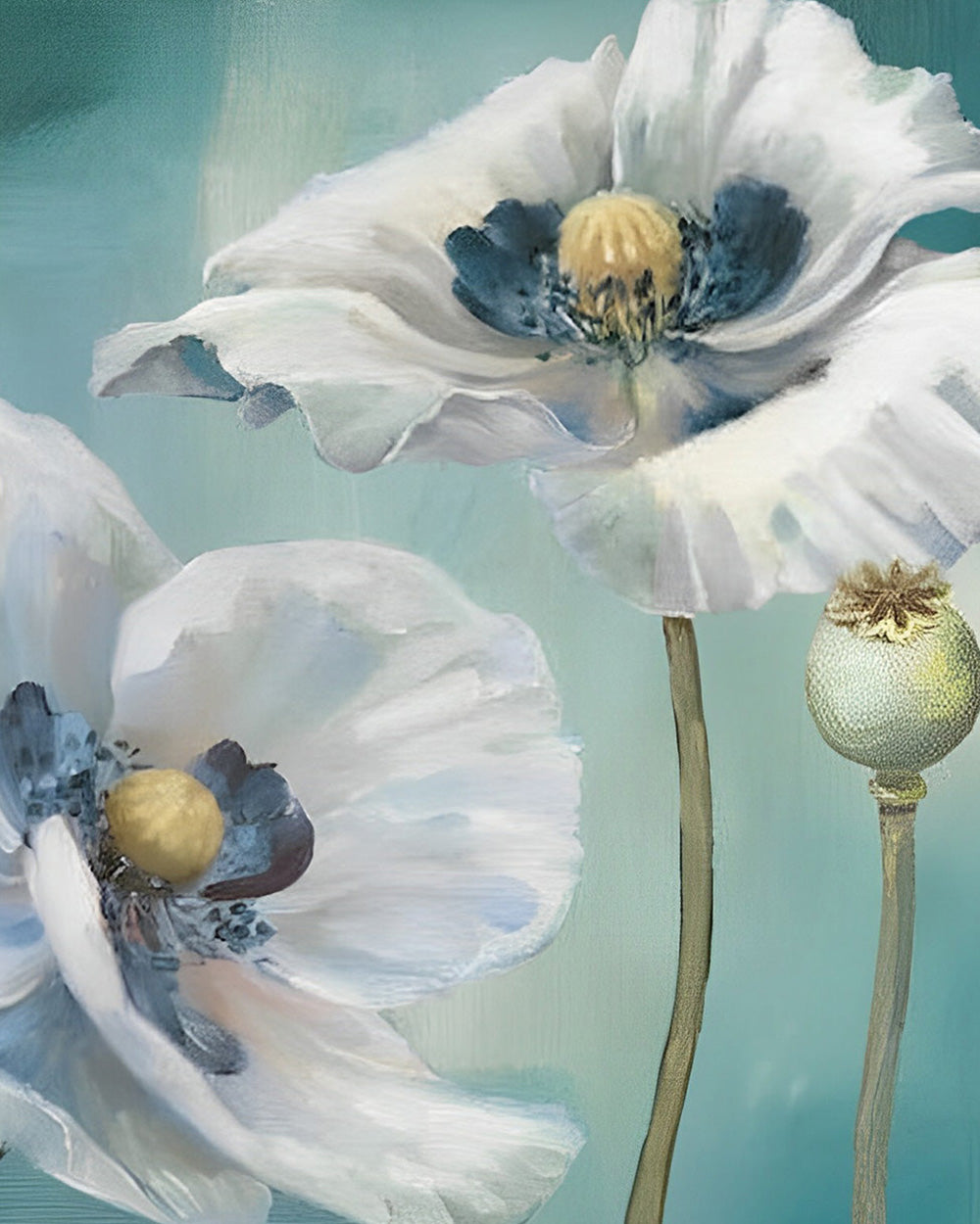 Witte Klaprozen en Knoppen Diamond Painting