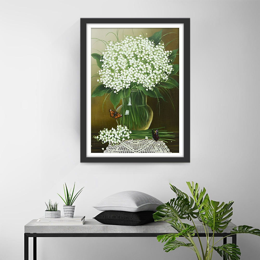 Witte Lelietjes-van-dalen in een Glasvaas Diamond Painting