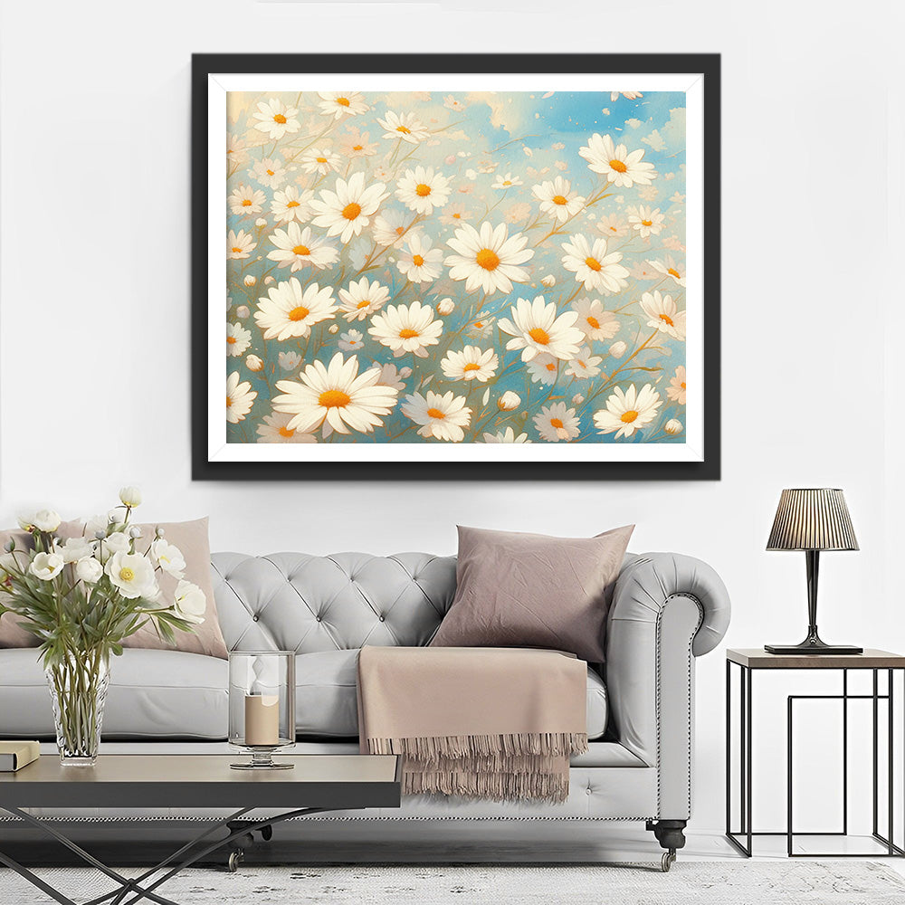 Witte Madeliefjesveld Diamond Painting