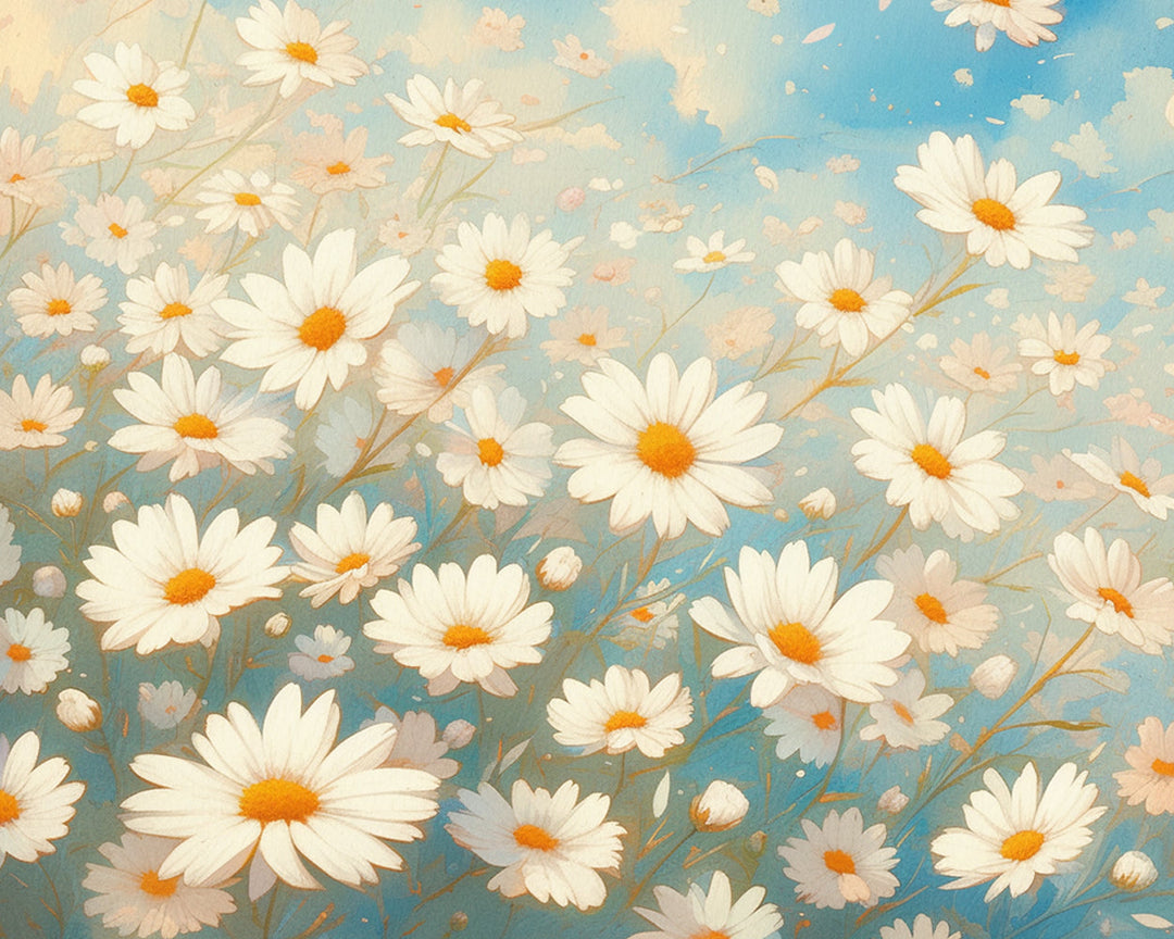 Witte Madeliefjesveld Diamond Painting