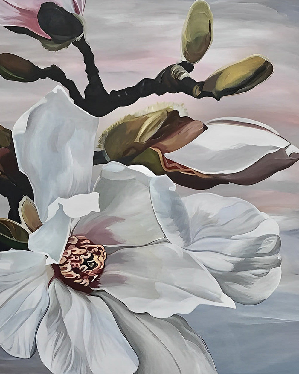 Witte Magnolia Bloemen aan Boom Diamond Painting